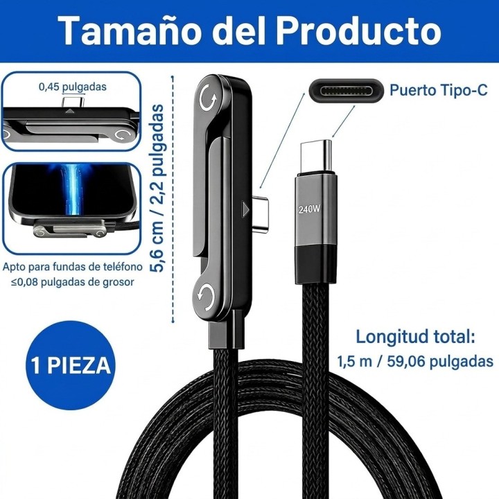 Cable Tipo C A Tipo C 240w Carga Rápida + Soporte 1m