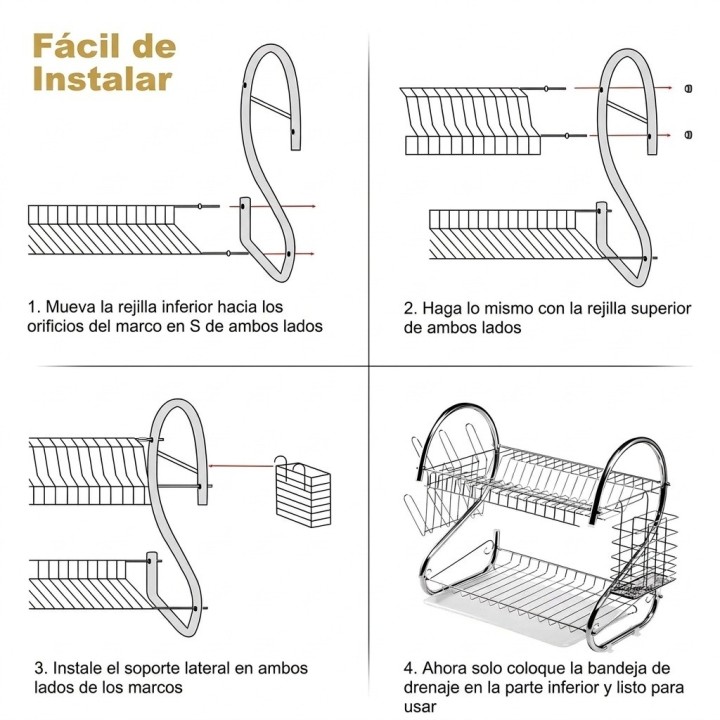 Escurridor De Platos 2 Niveles Acero Cromado Con Bandeja