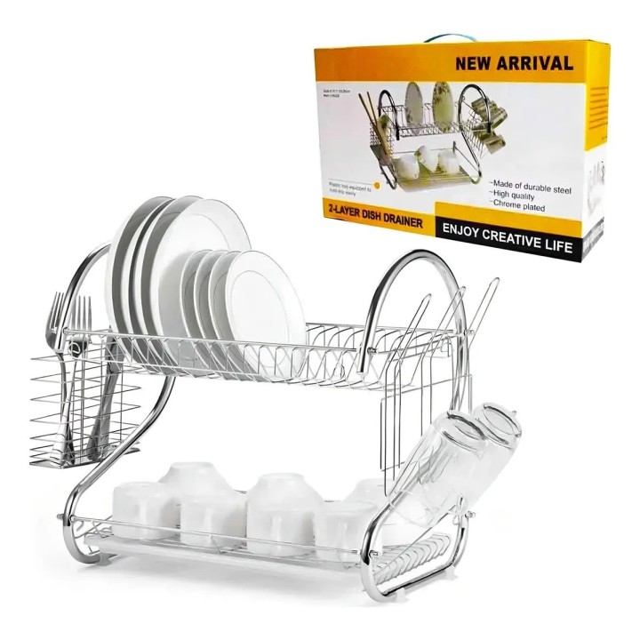 Escurridor De Platos 2 Niveles Acero Cromado Con Bandeja