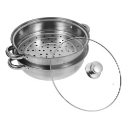Olla Vaporera Acero Inoxidable 28cm 2 Niveles Tapa Vidrio