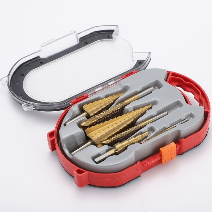 Set 6 Brocas Escalonadas Y Fresas Titanio Con Estuche