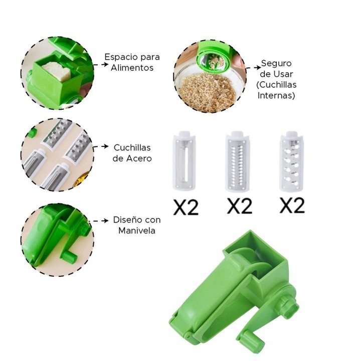 Cortador Rallador Manual Giratorio Cocina 3 En 1