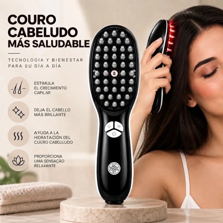 Cepillo Masajeador Capilar 4 En 1 Luz Led Vapor Y Vibración