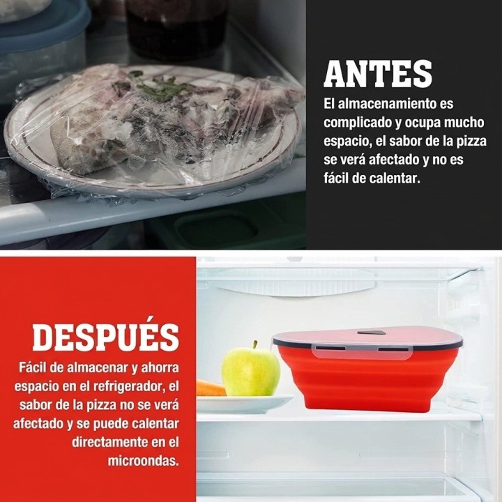 Recipiente Plegable Guarda Pizza Silicona Con 5 Bandejas