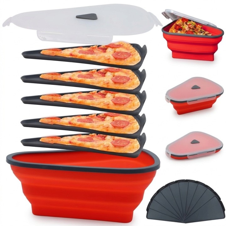Recipiente Plegable Guarda Pizza Silicona Con 5 Bandejas