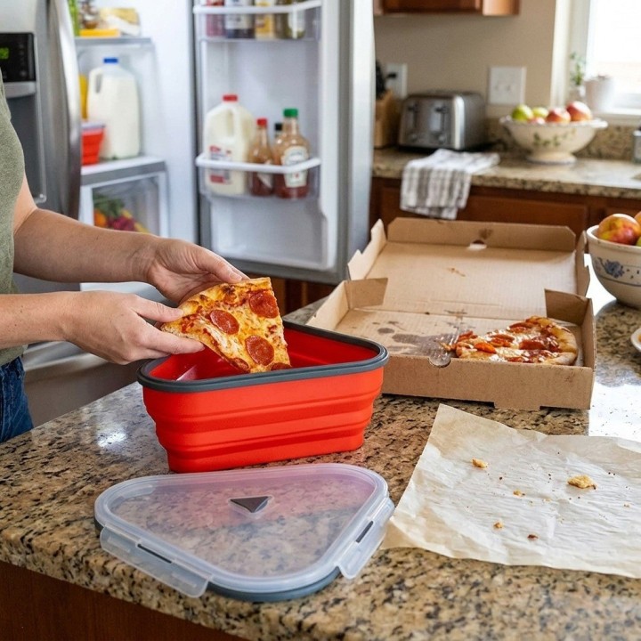 Recipiente Plegable Guarda Pizza Silicona Con 5 Bandejas