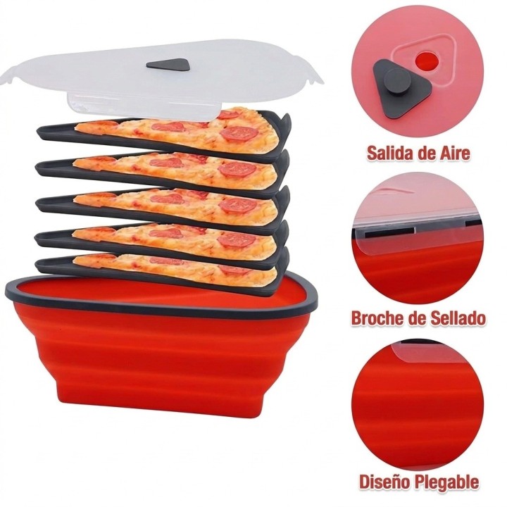 Recipiente Plegable Guarda Pizza Silicona Con 5 Bandejas