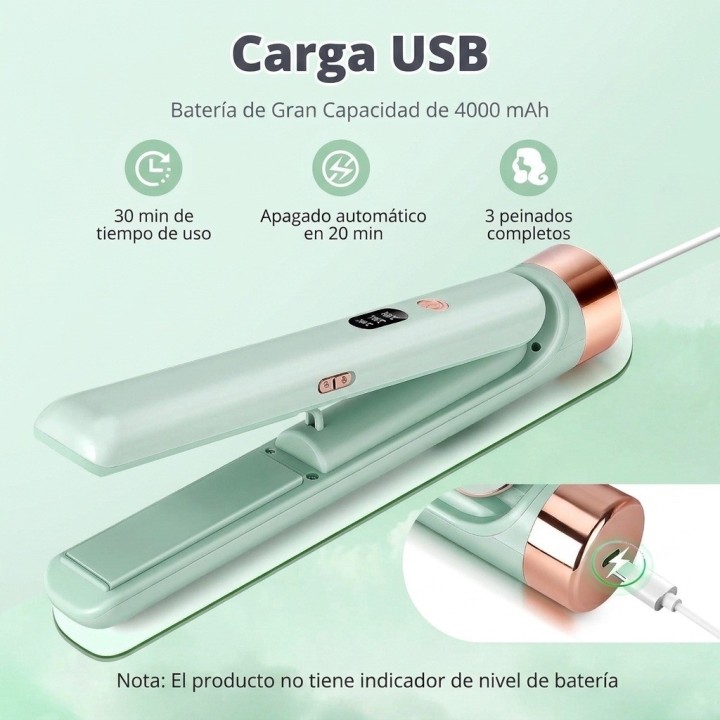 Plancha Rizadora Cabello Recargable Usb 2 En 1 Mge-032