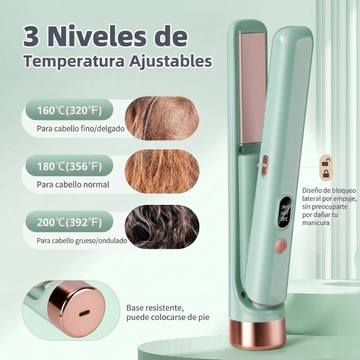 Plancha Rizadora Cabello Recargable Usb 2 En 1 Mge-032