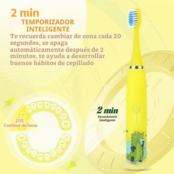 Cepillo Eléctrico Niños Sónico 6 Cabezales Usb Recargable