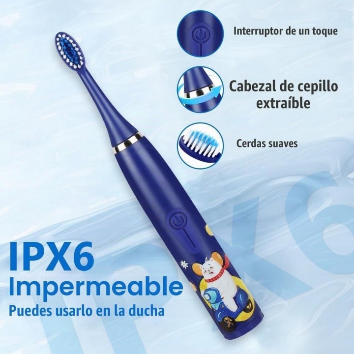 Cepillo Eléctrico Niños Sónico 6 Cabezales Usb Recargable