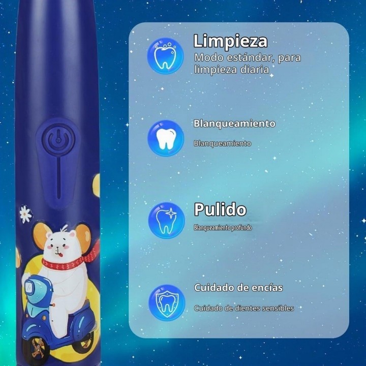 Cepillo Eléctrico Niños Sónico 6 Cabezales Usb Recargable