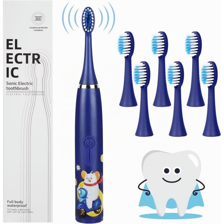 Cepillo Eléctrico Niños Sónico 6 Cabezales Usb Recargable