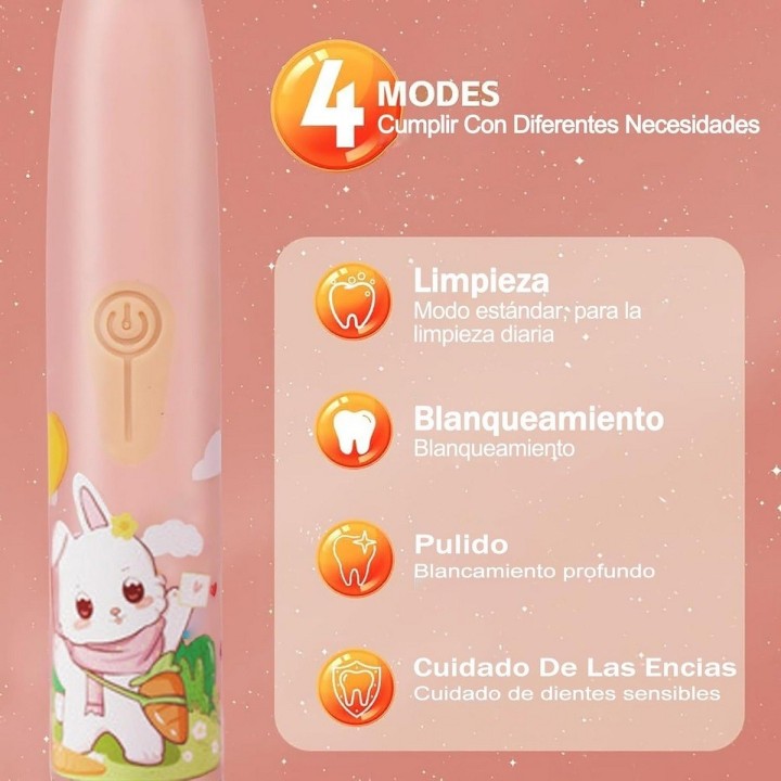 Cepillo Eléctrico Niños Sónico 6 Cabezales Usb Recargable