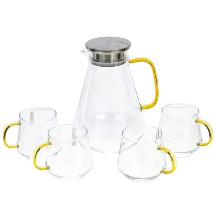 Set Jarra De Vidrio 1.8l Y 4 Vasos 400ml Frío Calor