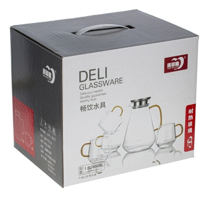 Set Jarra De Vidrio 1.8l Y 4 Vasos 400ml Frío Calor