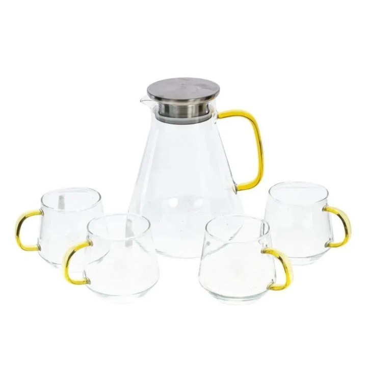 Set Jarra De Vidrio 1.8l Y 4 Vasos 400ml Frío Calor
