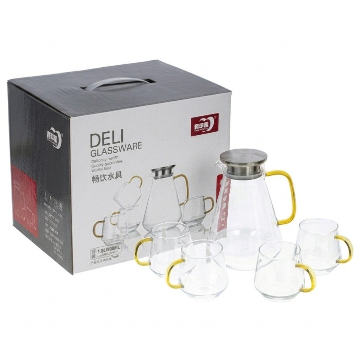Set Jarra De Vidrio 1.8l Y 4 Vasos 400ml Frío Calor
