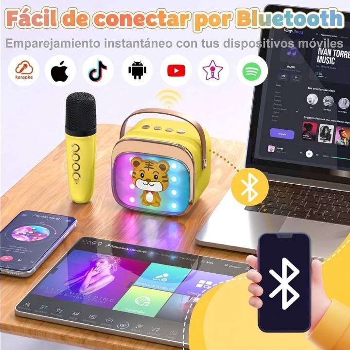 Karaoke Infantil Bluetooth Con 2 Micrófonos Y Luces Mágicas