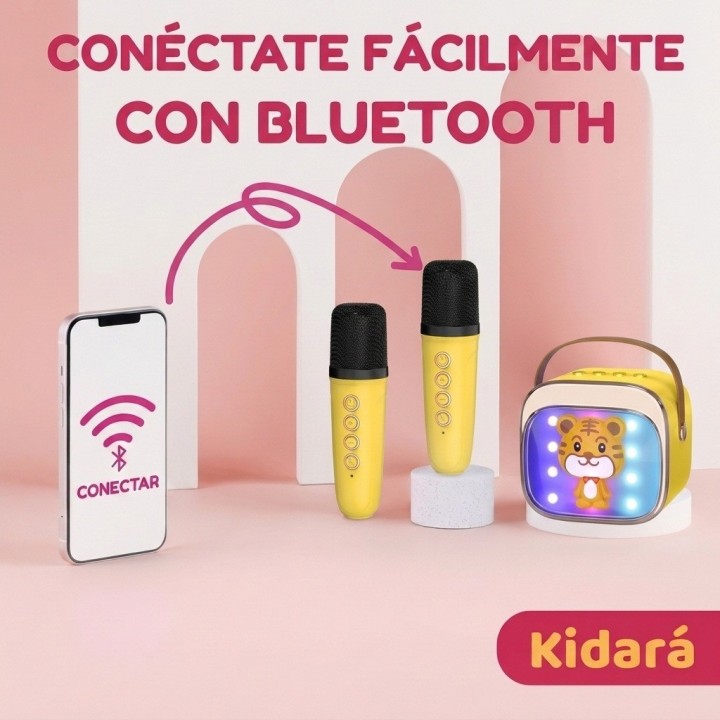 Karaoke Infantil Bluetooth Con 2 Micrófonos Y Luces Mágicas