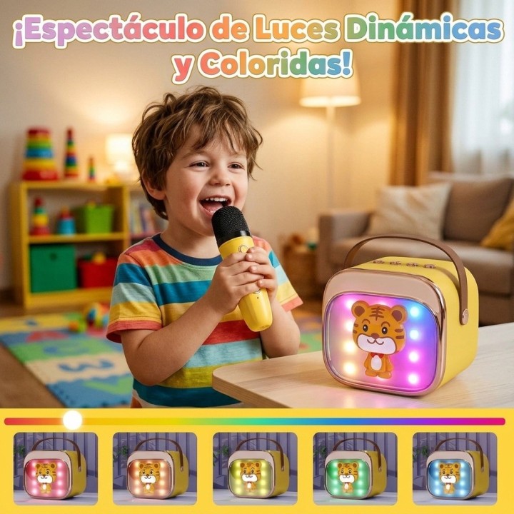 Karaoke Infantil Bluetooth Con 2 Micrófonos Y Luces Mágicas
