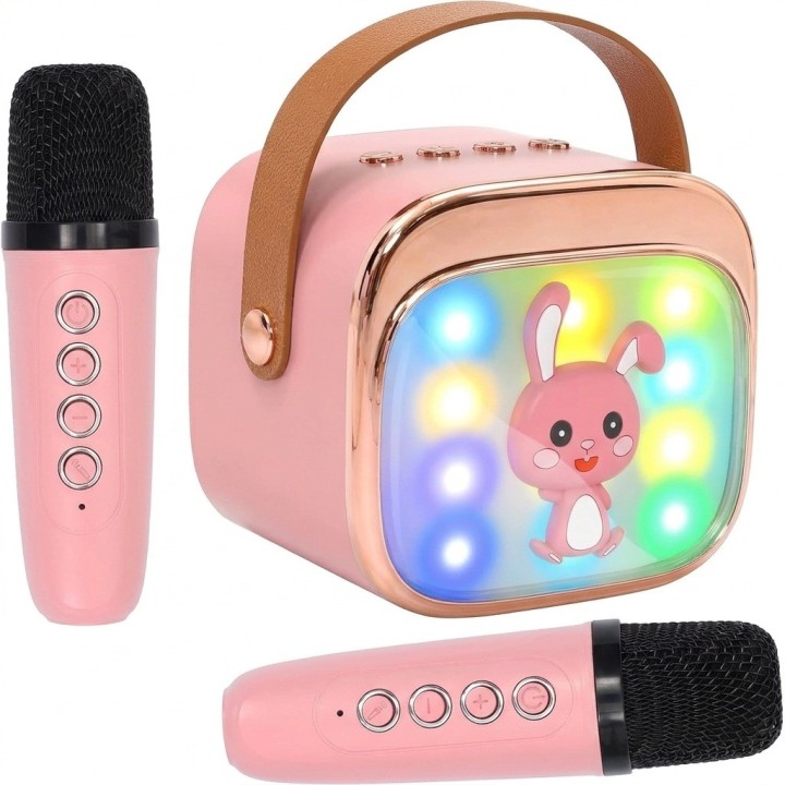 Karaoke Infantil Bluetooth Con 2 Micrófonos Y Luces Mágicas