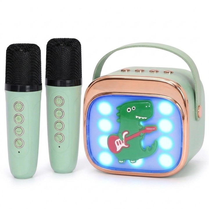 Karaoke Infantil Bluetooth Con 2 Micrófonos Y Luces Mágicas