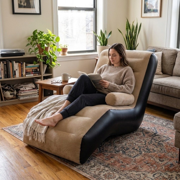 Sillón Puff Inflable Ergonómico Para Descanso Terciopelo