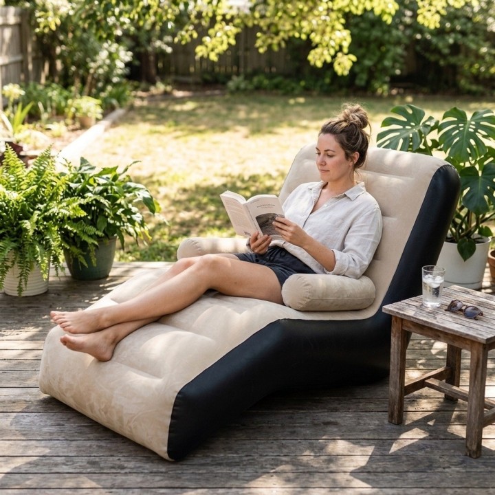 Sillón Puff Inflable Ergonómico Para Descanso Terciopelo