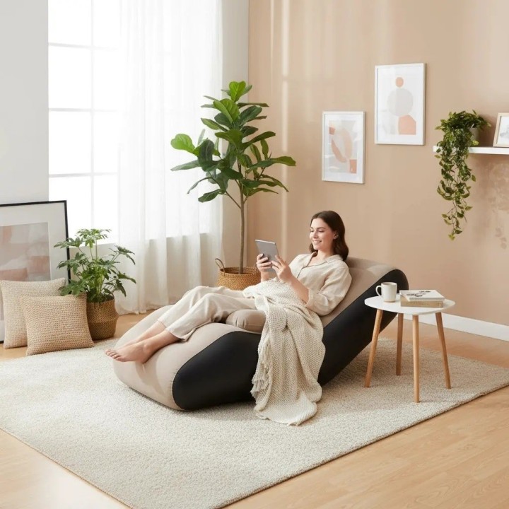Sillón Puff Inflable Ergonómico Para Descanso Terciopelo