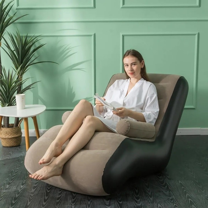 Sillón Puff Inflable Ergonómico Para Descanso Terciopelo