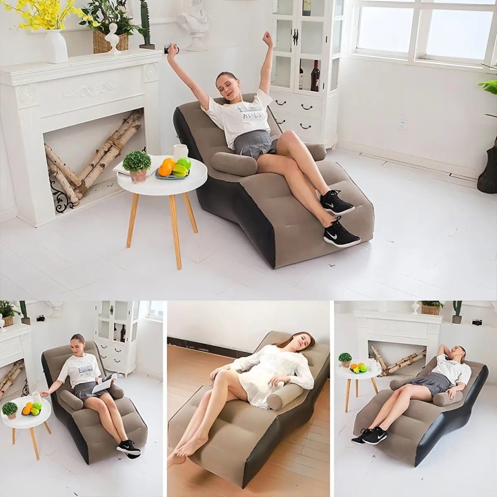 Sillón Puff Inflable Ergonómico Para Descanso Terciopelo