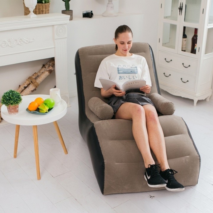 Sillón Puff Inflable Ergonómico Para Descanso Terciopelo
