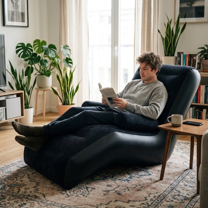 Sillón Puff Inflable Ergonómico Para Descanso Terciopelo