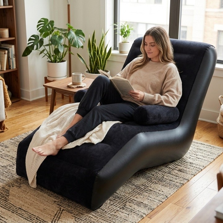 Sillón Puff Inflable Ergonómico Para Descanso Terciopelo