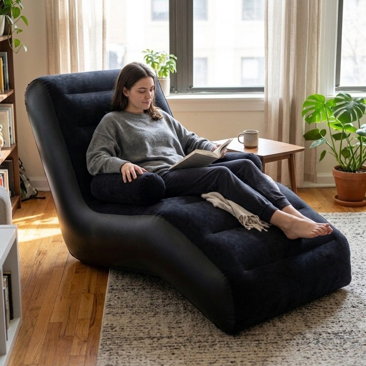 Sillón Puff Inflable Ergonómico Para Descanso Terciopelo