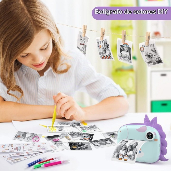 Cámara Infantil Unicornio Impresión Instantánea Fotos Video