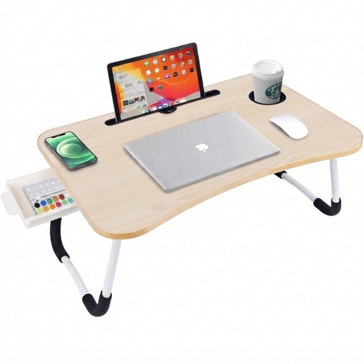 Mesa Plegable Para Laptop Cama Con Cajón Y Portavasos