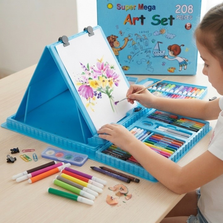 Set De Arte 208 Piezas Infantil Maletín Colores Dinosaurio
