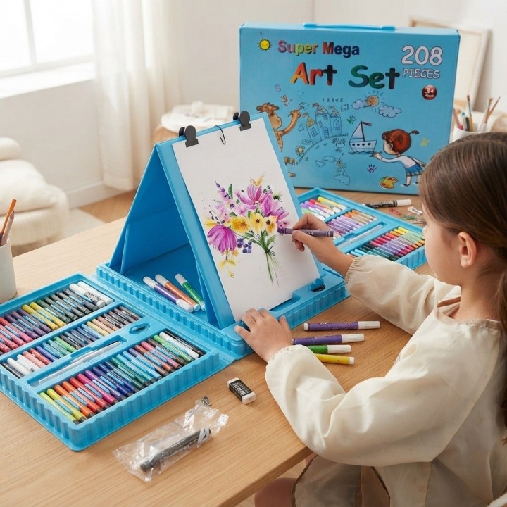 Set De Arte 208 Piezas Infantil Maletín Colores Dinosaurio