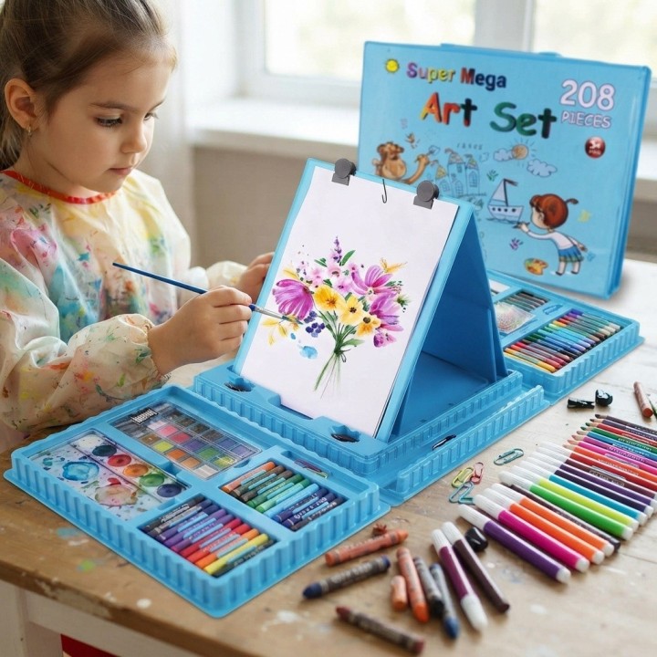 Set De Arte 208 Piezas Infantil Maletín Colores Dinosaurio