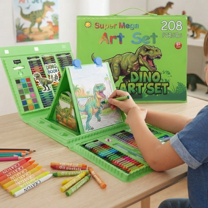 Set De Arte 208 Piezas Infantil Maletín Colores Dinosaurio