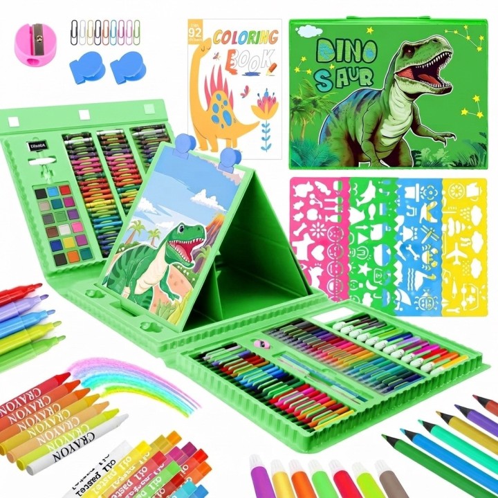 Set De Arte 208 Piezas Infantil Maletín Colores Dinosaurio