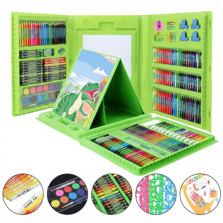 Set De Arte 208 Piezas Infantil Maletín Colores Dinosaurio