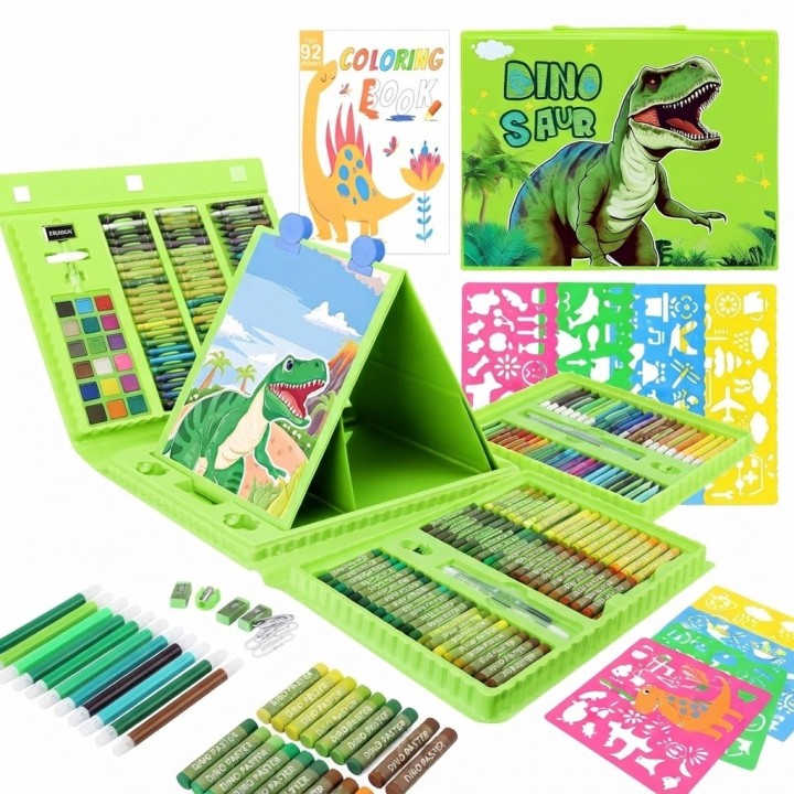 Set De Arte 208 Piezas Infantil Maletín Colores Dinosaurio
